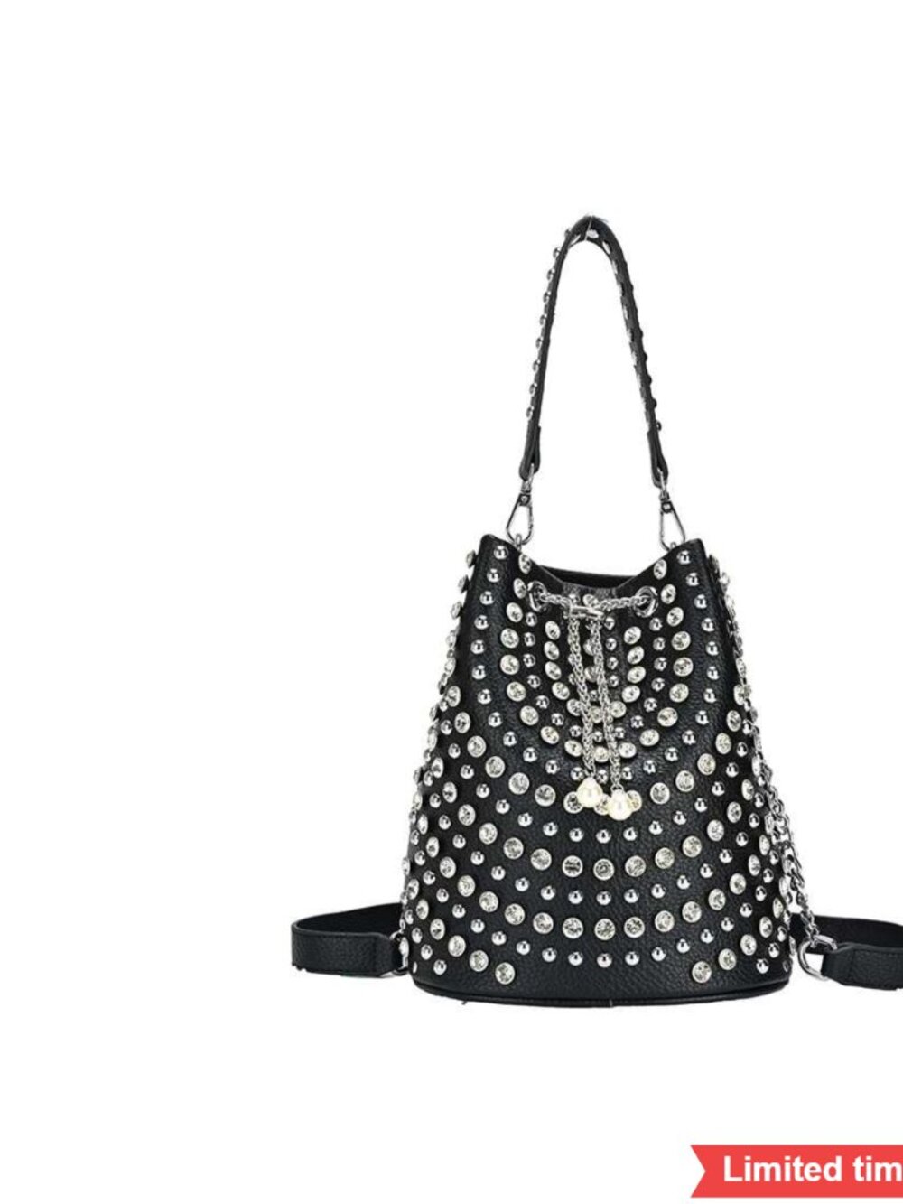 Punk Rivet Bucket Handbag Crossbody Purse PU Zipper Adjustable Strap